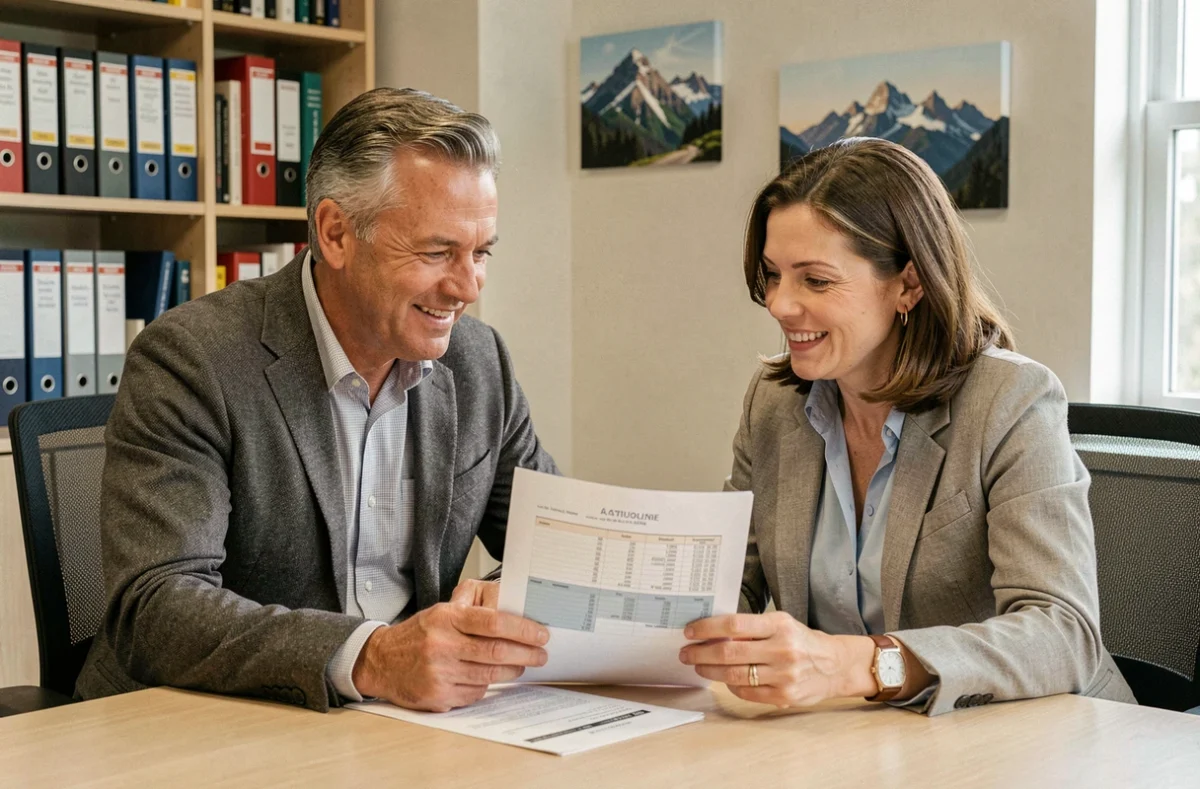 Équipe d'AGC Sigma en Savoie examinant un rapport financier annuel