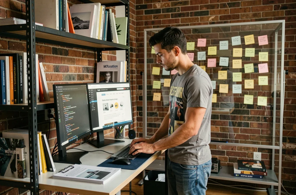 Développeur web de M7creation dans un studio créatif travaillant sur du code et design de site