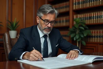 Avocat en cabinet examinant des documents fiscaux liés à la structure d'une AARPI