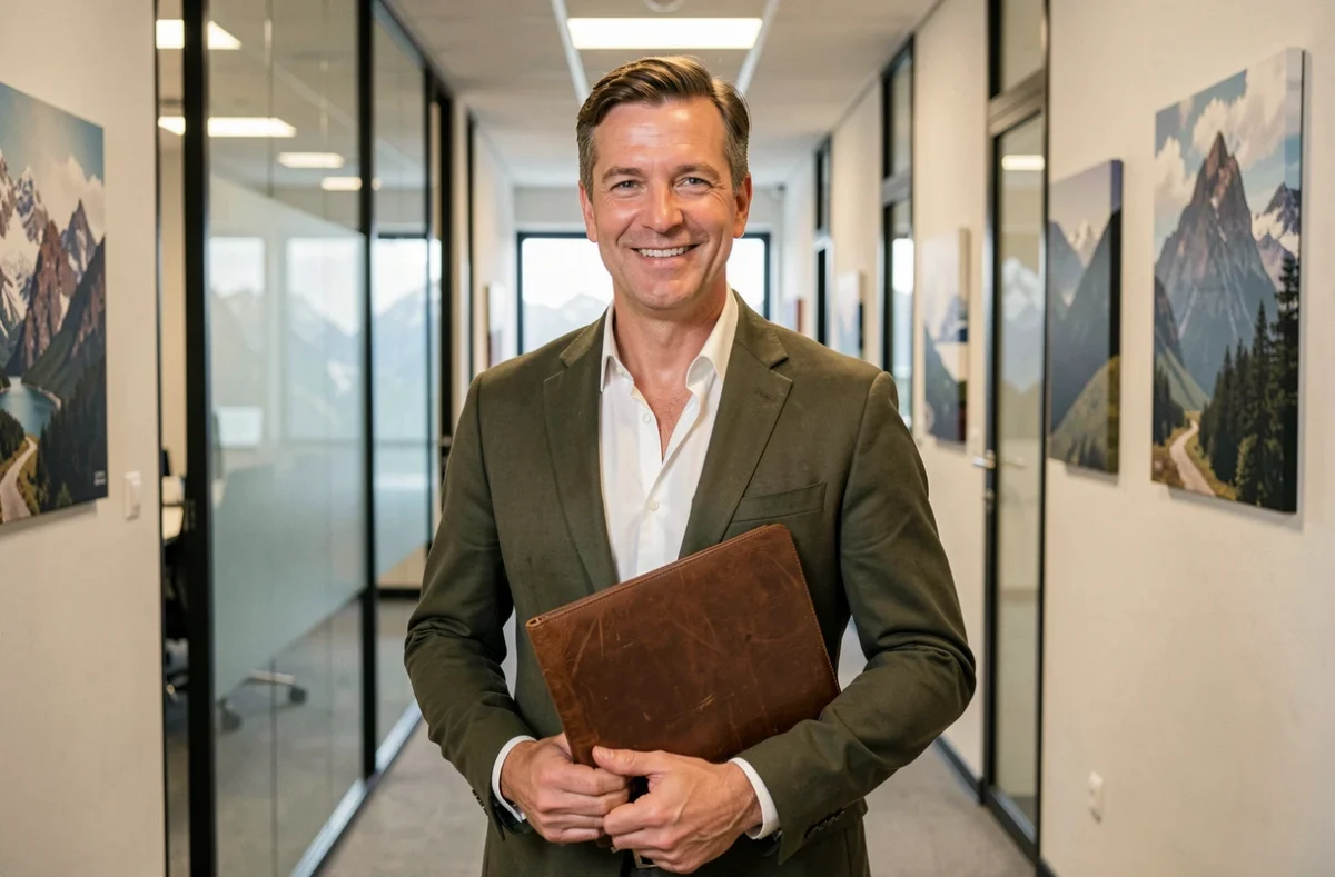 Expert-comptable du cabinet Rostan Gonzalez en Savoie dans le couloir de son cabinet