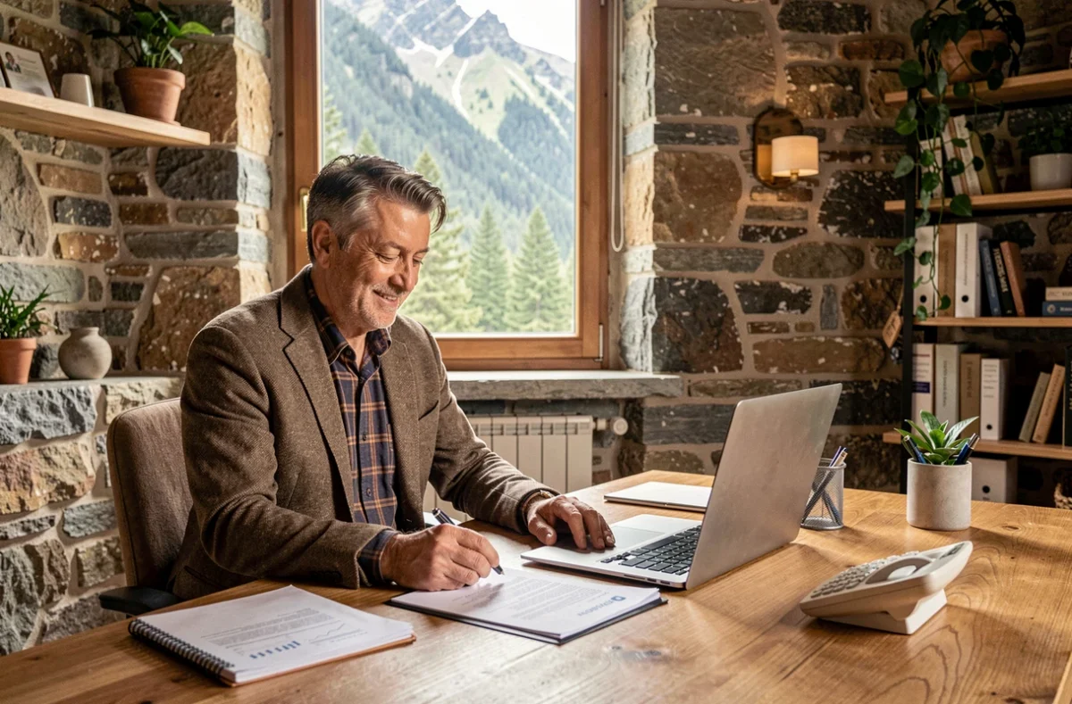 Expert-comptable des cabinets de la Tarentaise dans un bureau aux murs en pierre