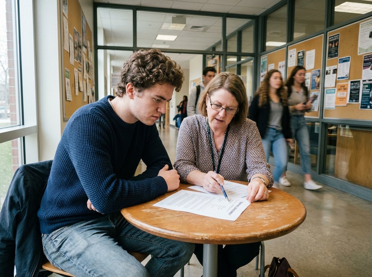 Jeune homme discutant avec un conseiller scolaire