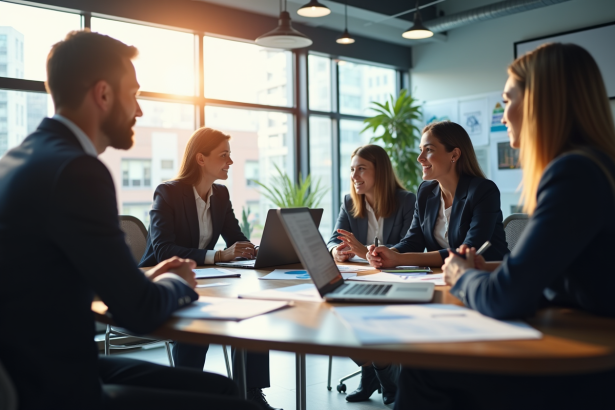 Groupe de professionnels en réunion dans un bureau moderne