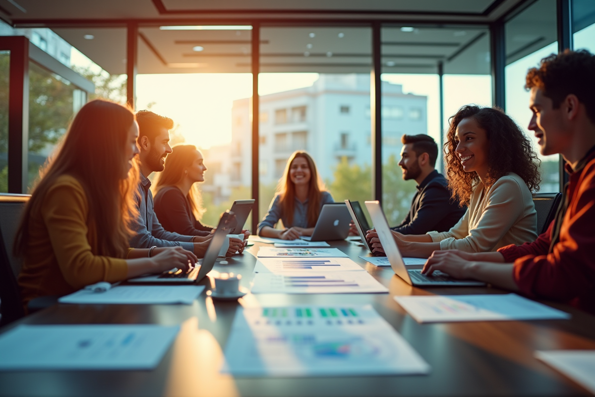 Equipe de jeunes professionnels brainstorming en réunion