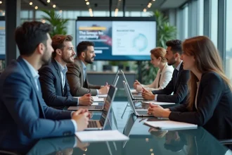 Groupe de professionnels en réunion dans un bureau moderne