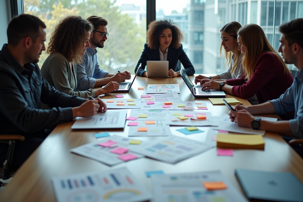 Groupe de professionnels collaborant autour de checklists SEO