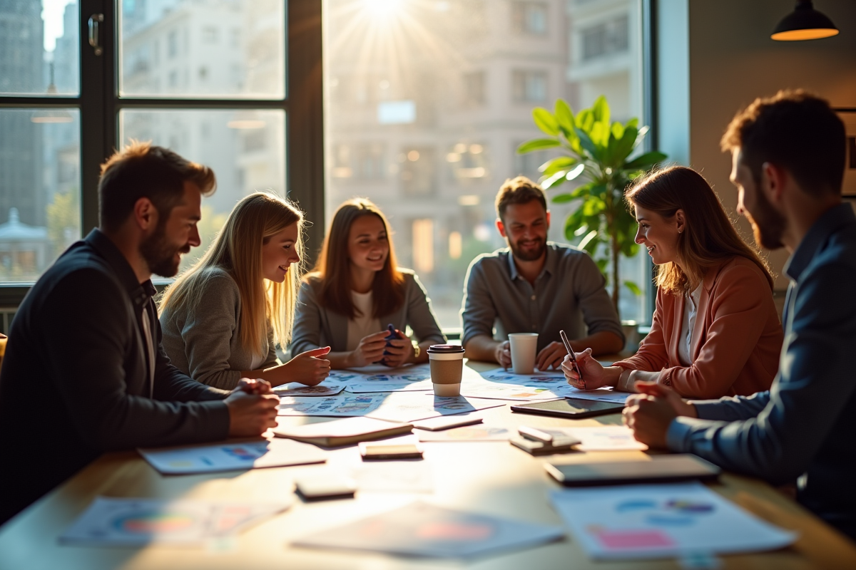 Groupe créatif en réunion dans un bureau moderne