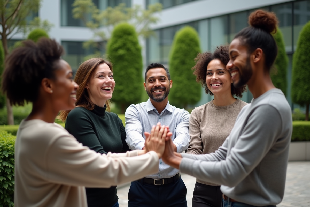 Équipe multiculturelle lors d une activité en extérieur