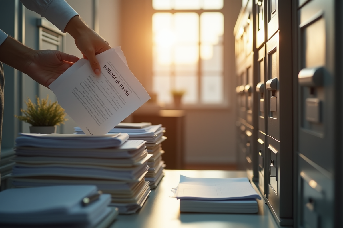 Espace de travail organisé avec dossiers et documents