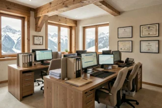 Bureau d'experts-comptables en Savoie avec vue sur les montagnes alpines