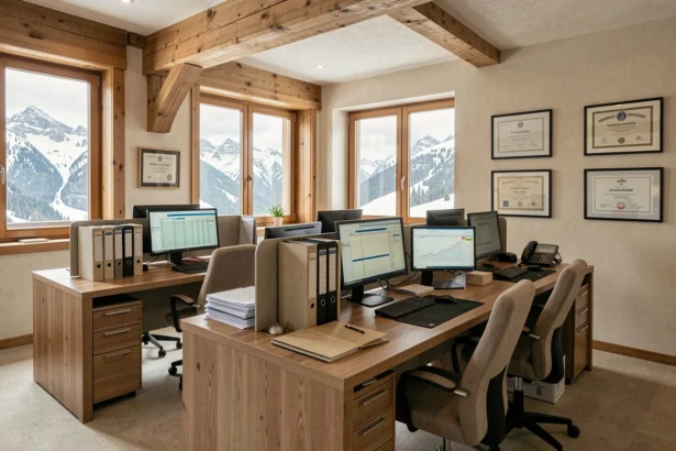 Bureau d'experts-comptables en Savoie avec vue sur les montagnes alpines