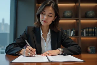 Femme d'affaires en réunion dans un bureau moderne