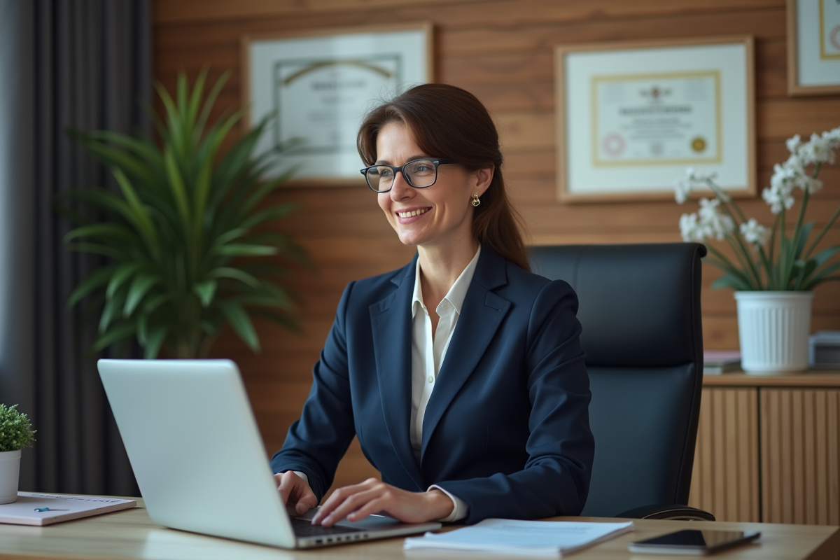 Femme d affaires en costume dans son bureau moderne