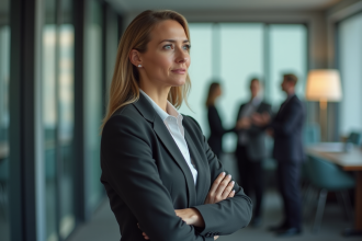 Femme d affaires en bureau moderne avec expression préoccupée
