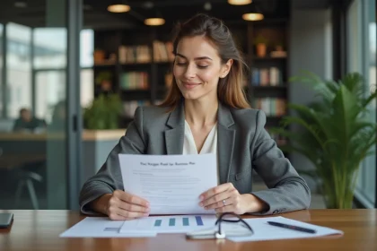 Femme d'affaires confiante travaillant &agrave; son bureau