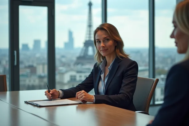 Femme d'affaires confiante dans un bureau moderne à Paris