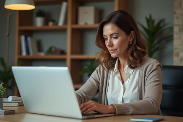 Femme concentrée utilisant un ordinateur avec Agendis 62