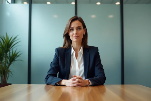 Femme professionnelle exprimant sa motivation lors d'un entretien d'embauche dans une salle de réunion moderne