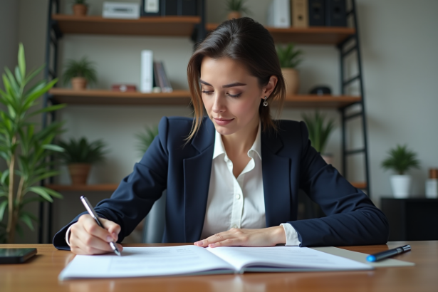 Femme d'affaires en réunion dans un bureau moderne