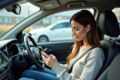 Femme dans sa voiture préparant un covoiturage