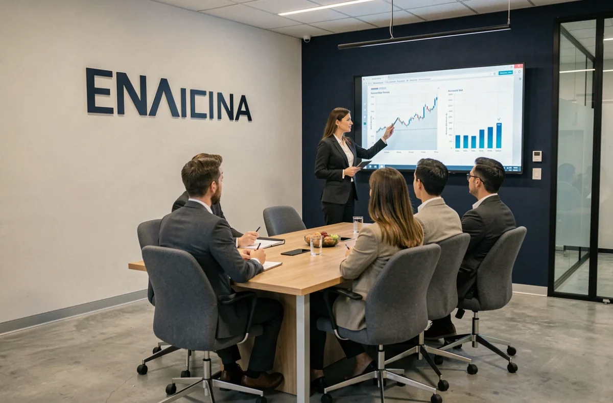 Conseillère de Fiducial Expertise Savoie présentant des données financières à des clients
