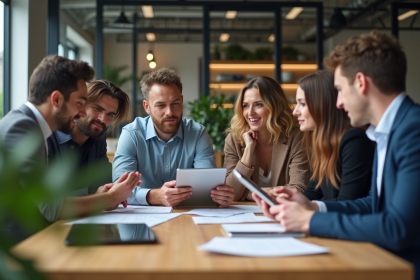 Groupe diversifié de professionnels en réunion de travail
