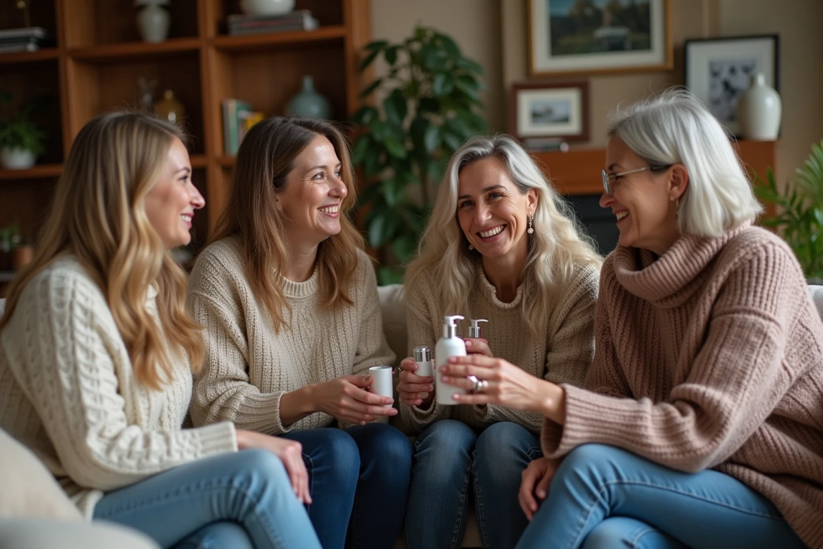 Groupe de femmes discutant autour de produits scent&eacute;s