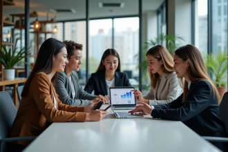 Groupe de jeunes professionnels autour d'une table de bureau
