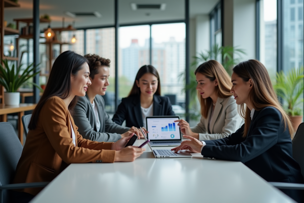 Groupe de jeunes professionnels autour d'une table de bureau