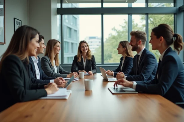 Groupe de professionnels en réunion dans un bureau moderne