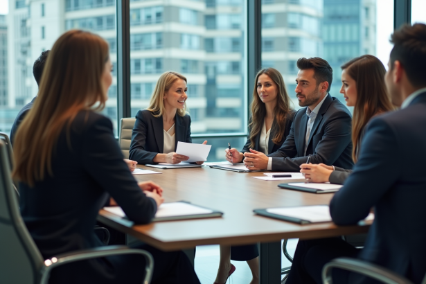 Groupe de professionnels en réunion dans un bureau moderne
