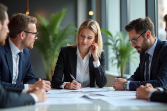 Groupe de professionnels en réunion dans un bureau moderne