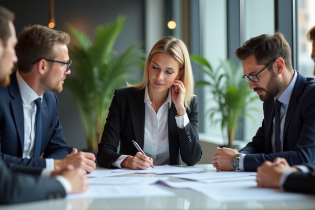 Groupe de professionnels en réunion dans un bureau moderne