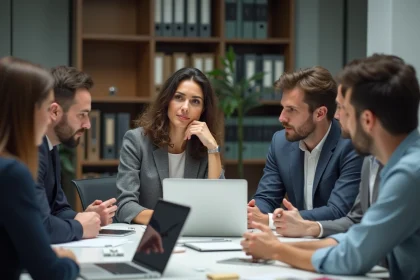 Groupe de professionnels en r&eacute;union d'affaires