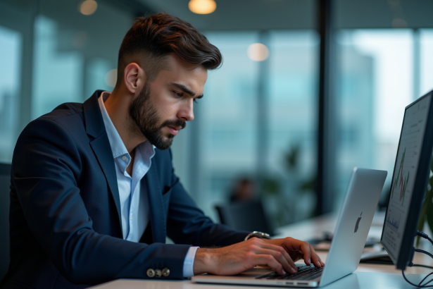 Jeune homme d'affaires regardant des graphiques crypto