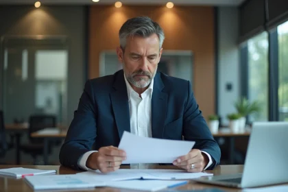 Homme d'affaires en costume dans un bureau moderne