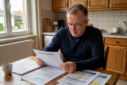 Homme consultant ses avis d'impôts locaux à domicile à Calais