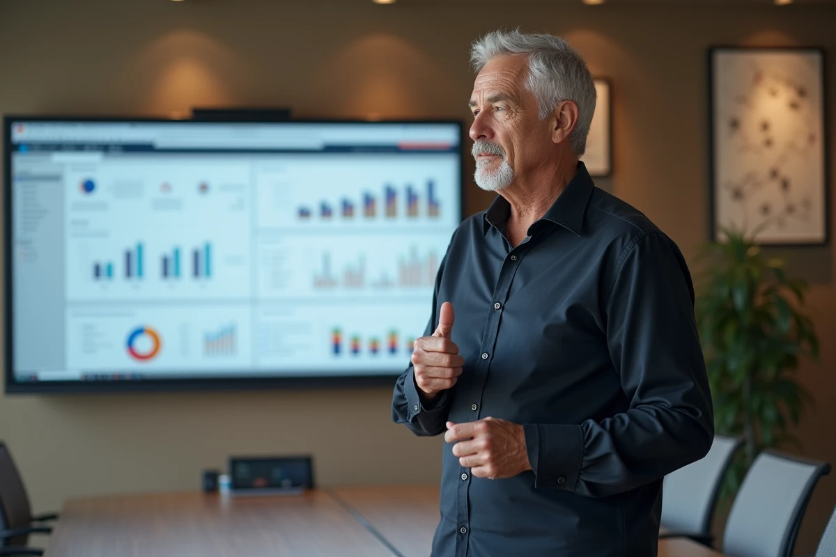 Homme regardant un tableau de bord Excel en réunion