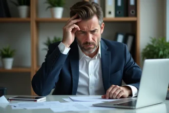 Homme d'âge moyen inquiet au bureau à domicile