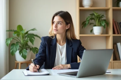 Jeune femme entrepreneure au bureau moderne et organis&eacute;