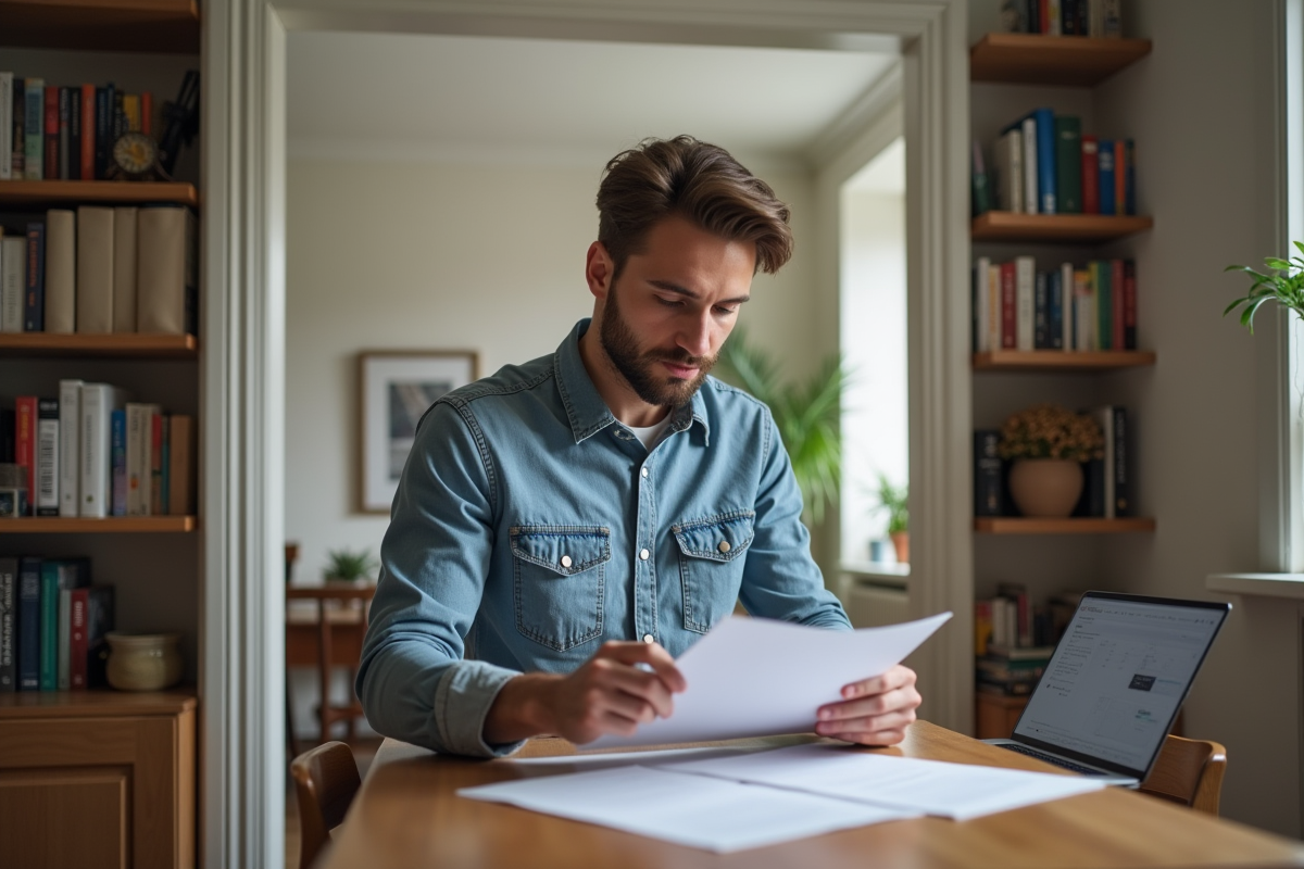 Jeune homme travaillant à une table de cuisine à Paris