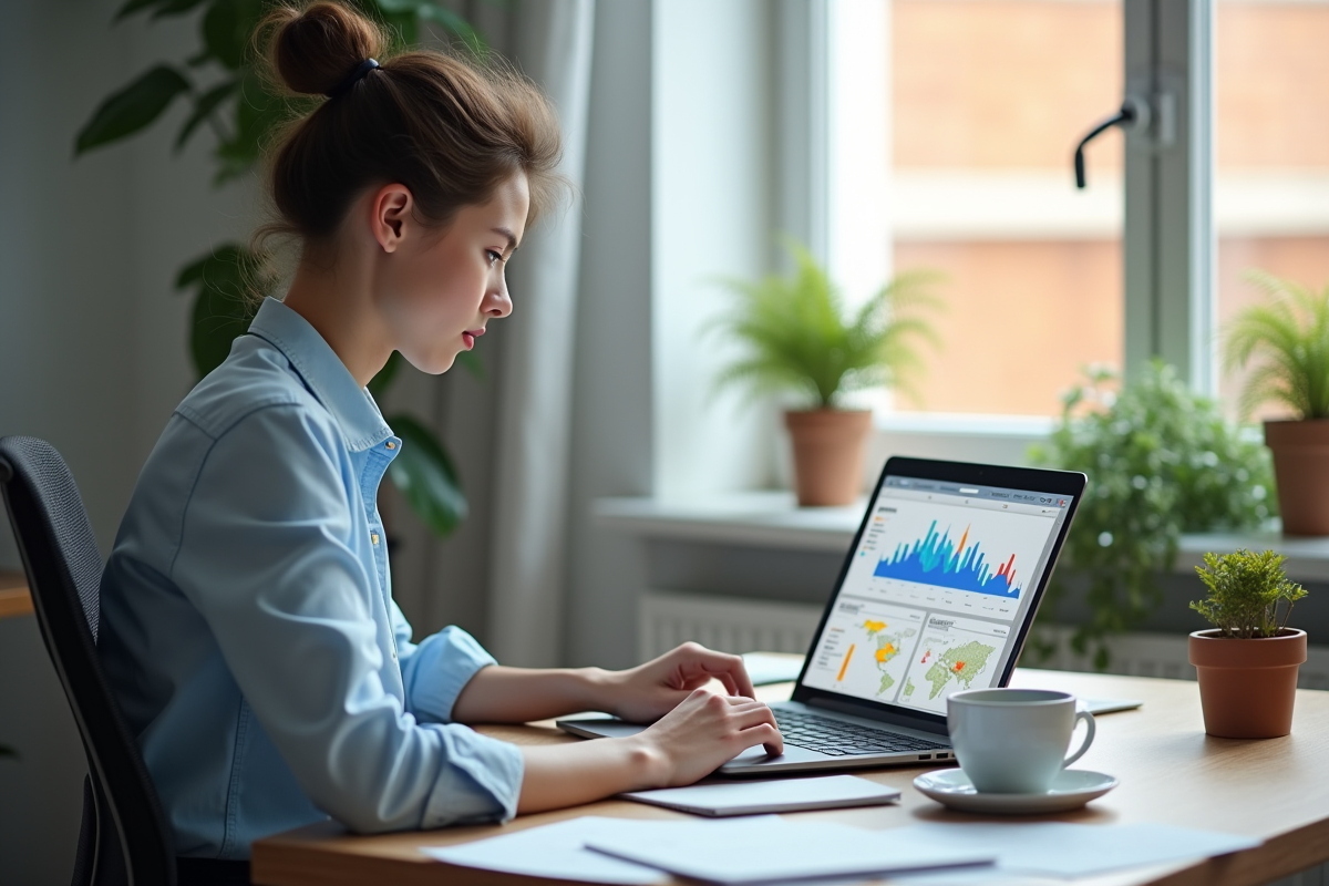 Jeune professionnel utilisant un ordinateur dans un bureau lumineux