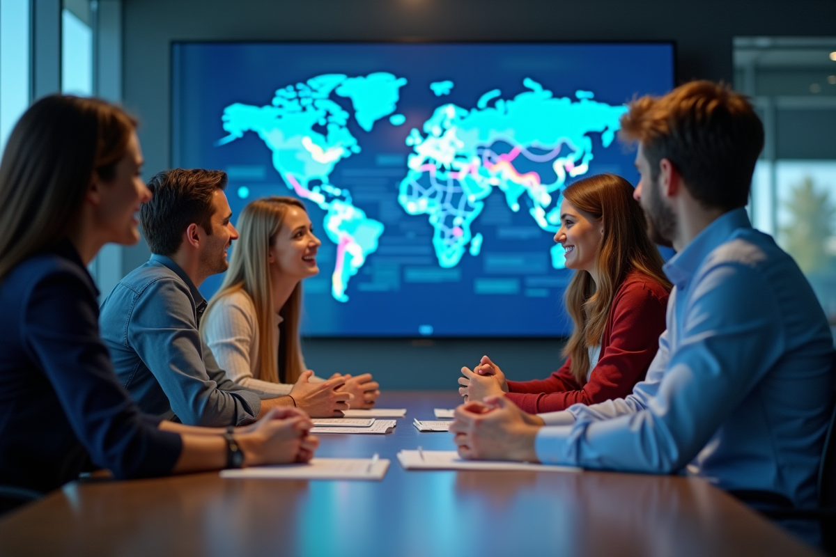 Groupe de jeunes professionnels en réunion dans un centre d