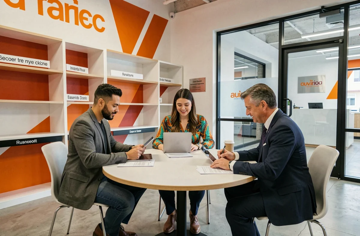 Groupe de professionnels de plusieurs secteurs en réunion dans une agence de recrutement multisectoriel dans le Grand Est