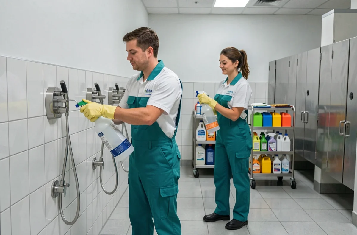 Techniciens Netto Décor Propreté et Hygiène désinfectant des sanitaires professionnels en Normandie