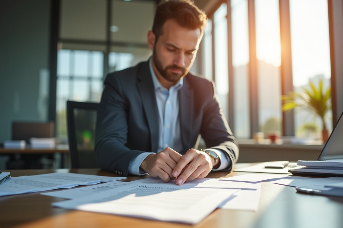 Professionnel confiant détruisant des documents officiels au bureau