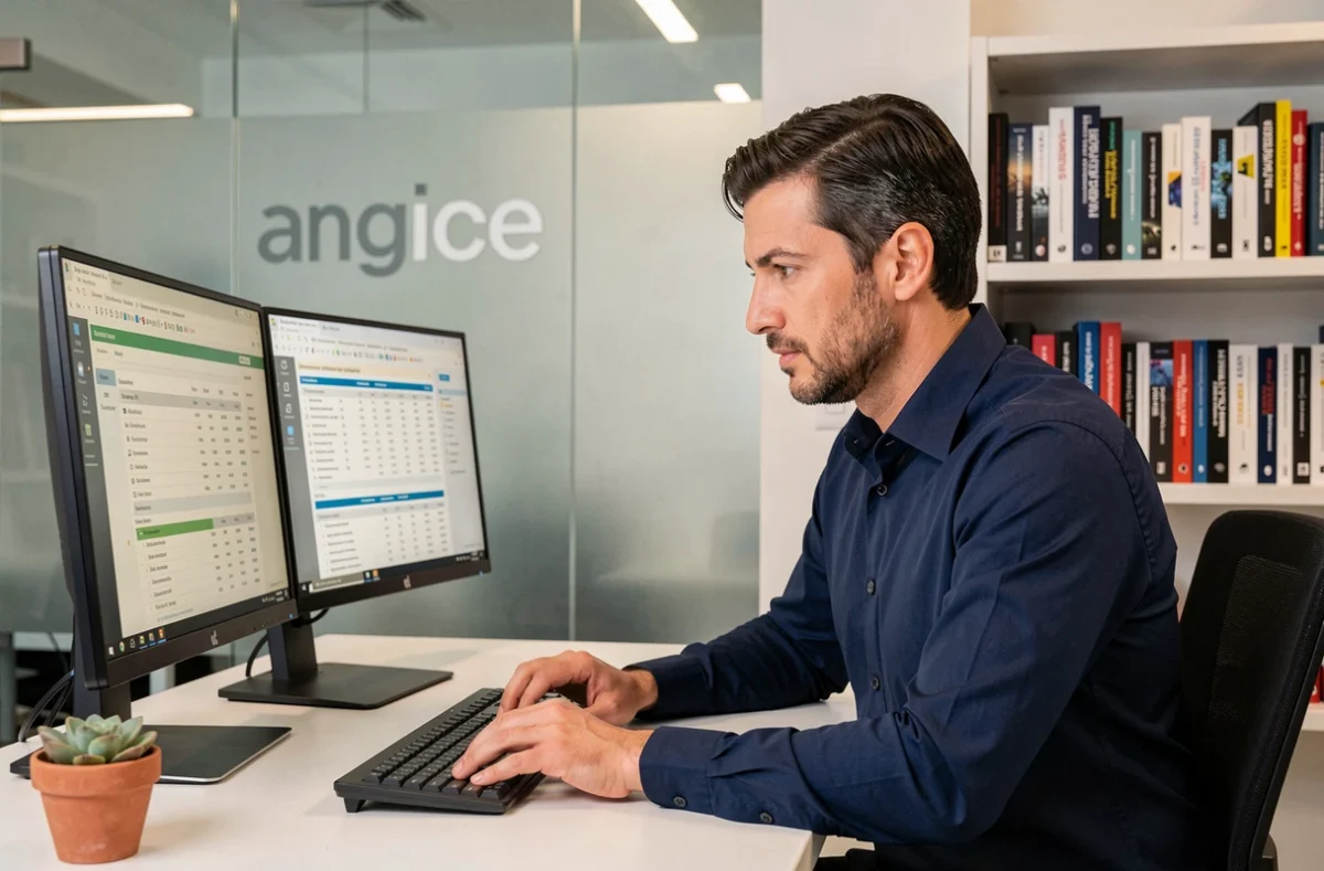 Consultant SEO de Redback Optimisation analysant un rapport de backlinks sur deux écrans dans un bureau moderne à Nice