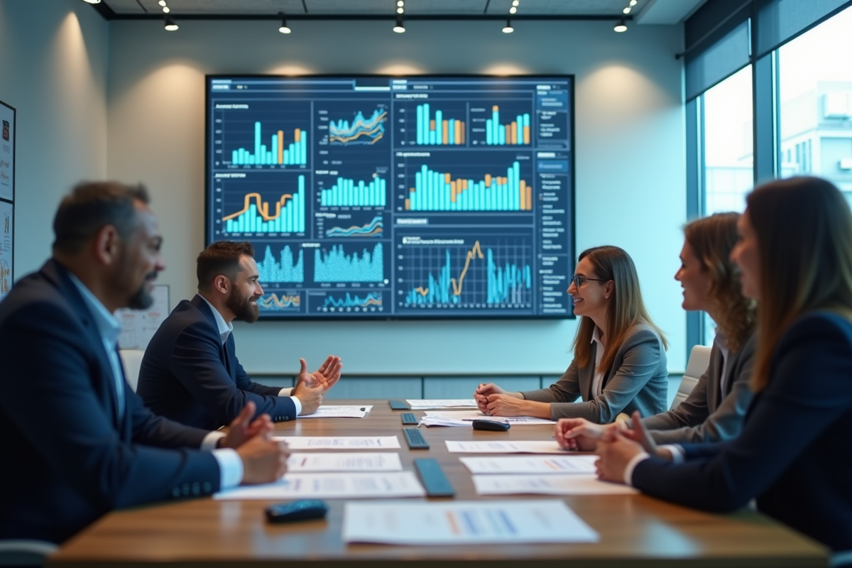 Réunion d'affaires moderne avec graphiques et documents