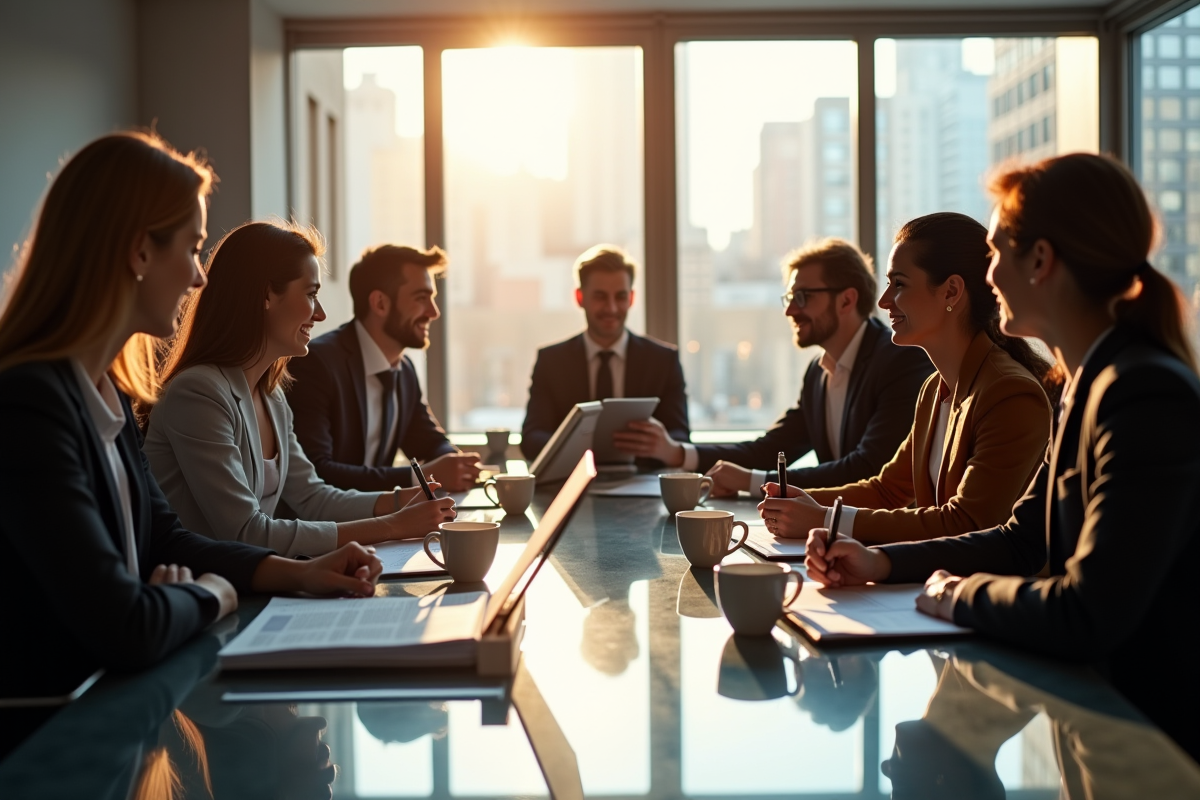 Groupe de professionnels collaborant autour d'une table moderne