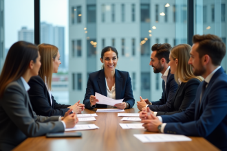 Groupe de professionnels en réunion dans un bureau moderne